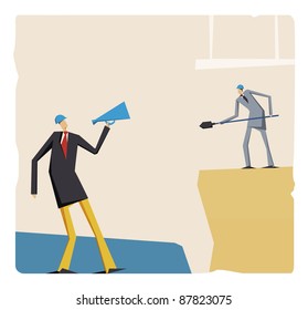 Two people working on a factory