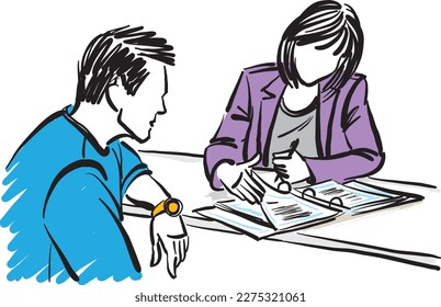 two people working together interview man and woman business concept vector illustration