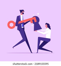 Two People Working Together Open New Solutions to solve problem. Teamwork and innovation concept