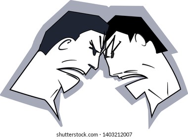 Two people,enemies or adversaries,yelling at each other.conflict situation at work,business,at home.rage,anger and hatred on his face.vector image