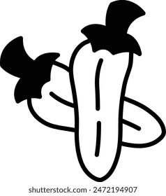 Dos pimientos se dibujan en blanco y negro. Los pimientos están uno encima del otro. Los pimientos no son reales, pero parecen serlo
