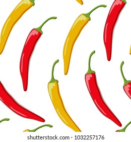 two peppers yellow and red seamless pattern on white background