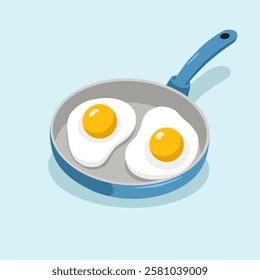 Two perfectly fried eggs in a blue pan, ready for a delicious breakfast. Simple, healthy, and satisfying.