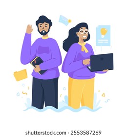 Two person character for creative agency business profile, Our team profile, Vector illustration