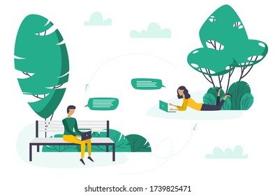 Two person chatting, man and woman, vector