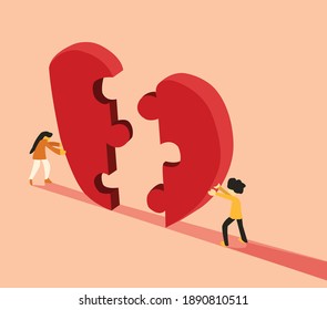 dos personas completando el rompecabezas del amor