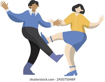 Two Person Dancing. Happy Couple. Young People Have Fun Together