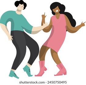 Two Person Dancing. Happy Couple. Young People Have Fun Together