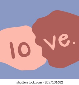 Two Person with Different Skin Colors Hand Gesture of Fist Bump and Love Word. Flat Vector Illustration