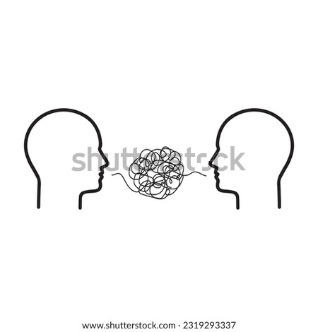 two person with difficult communion. concept of brawl and hard speaking by abuser and depression or stress or anxiety. outline simple trend modern graphic linear design isolated on white background