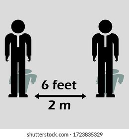 el icono de dos personas mantiene una distancia de 2 o 6 pies. ilustración de mantener la distancia social con un estilo plano. icono del tema covid-19.