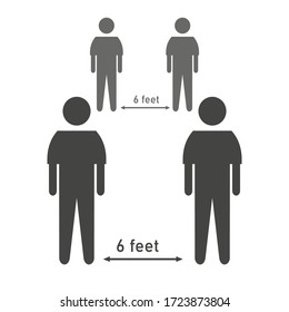 el icono de dos personas mantiene una distancia de 6 pies. ilustración de mantener la distancia social con un estilo plano. icono del tema covid-19.