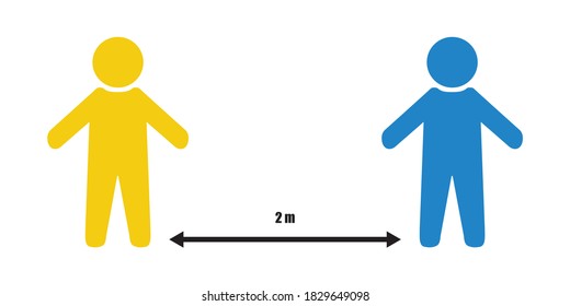 Two person icon keeps a distance of 2m. Illustration of keeping social distance.Flat design ,covid-19 theme icon.