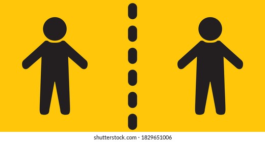 El icono de dos personas mantiene una distancia de 2m. Ilustración de mantener la distancia social. Diseño plano, icono del tema covid-19.