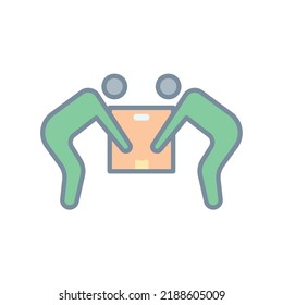 Two person lift package box icon in colorful filled line style
