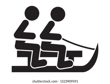 Two person on the sled, black silhouette on white background, vector illustration	