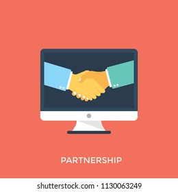 
Two person shaking hands on monitor screen, online partnership marketing
