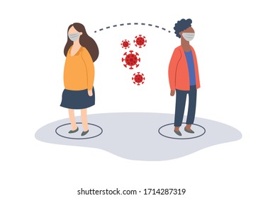 Zwei Personen Sozialdistanzierung Vektorillustration Illustration flacher Stil