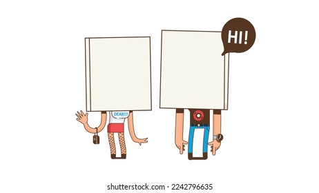 Two person started with their conversation to saying HI.Flat vector graphic.