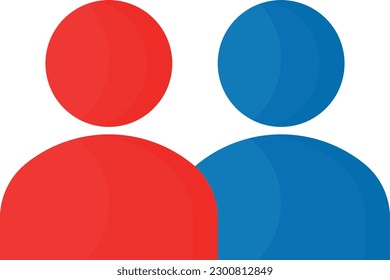 Two person symbol vector illustration. Icon of two users, one red and one blue, interaction and collaboration between two different individuals or teams, each with their own style and perspective.