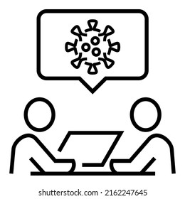 Two person talking and discussing about virus. Bubble chat with corona icon design vector symbol illustration.
