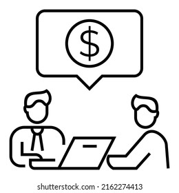 Two person talking and discussing about economic business. Bubble chat with dollar currency icon design vector symbol illustration.