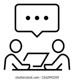 Two person talking and discussing. Bubble chat, laptop with dots message icon design vector symbol illustration.