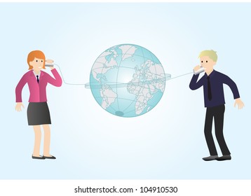two person talking on can phone