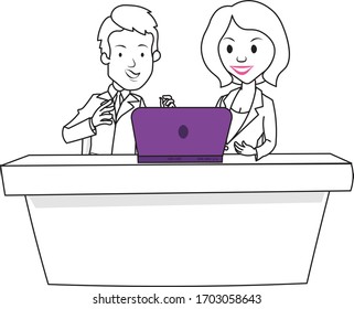 dos personas trabajando en una laptop en la oficina
