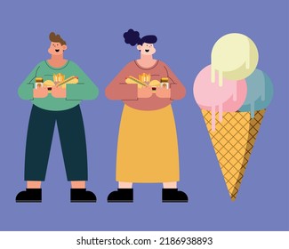 two persons with food characters