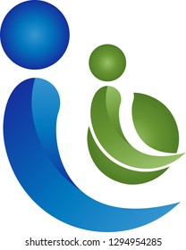 Two persons in green and blue abstract logo