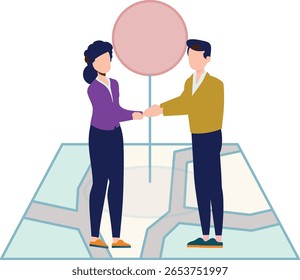 Duas pessoas, com as mãos agarradas firmemente, trocam um gesto de respeito mútuo e de acordo. Suas expressões transmitem sinceridade e camaradagem, afirmando um vínculo através de um simples, mas significativo aperto de mão.