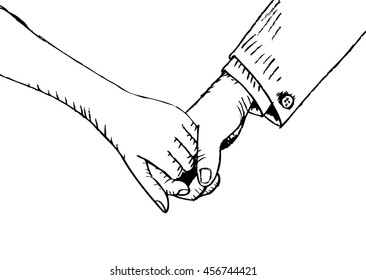 Two persons are holding hands each other. Sketchy style.
