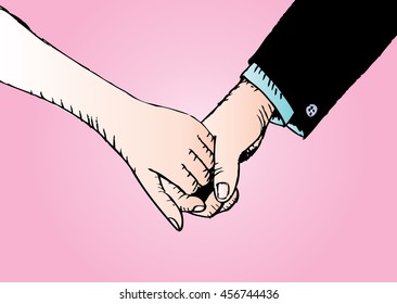 Two persons are holding hands each other. Sketchy style.