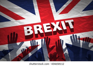 two persons holding hands patterned with the flag of the United Kingdom and the flag of the European Community, with a vignette added art
