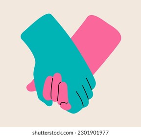 Two persons holding their hands. Colorful vector illustration
