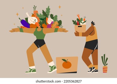 Two Persons Holding Vegetable Groceries