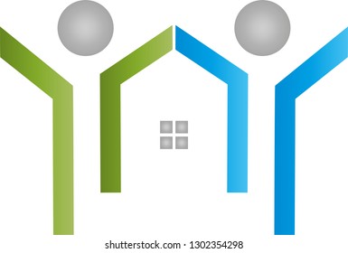 Two persons and house logo