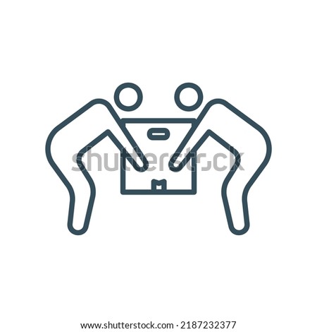 Two persons lift icon in grey outline style