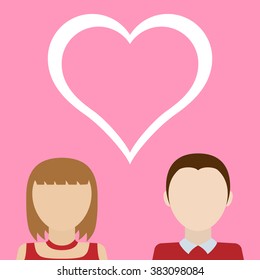 Two persons loving each other. Vector flat illustration.