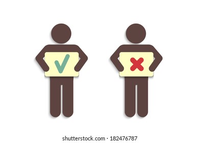 Two persons with positive and negative symbols.  Vector eps10