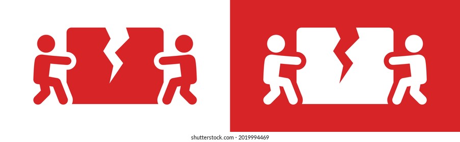 Two persons ripped paper icon vector illustration. Tear up, rip, split, separate icon.