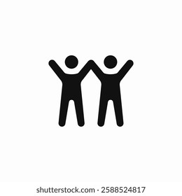 two persons rising hands celebrating icon sign vector