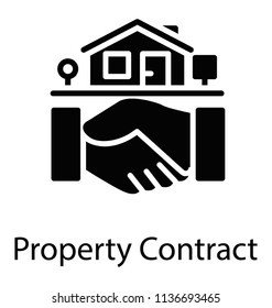 Two persons shaking hands and house, property contract