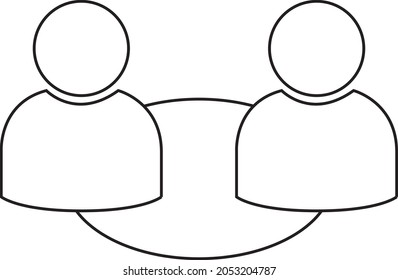 Two persons Team work Couple Together. Vector. Black and white. White background. Line drawing.