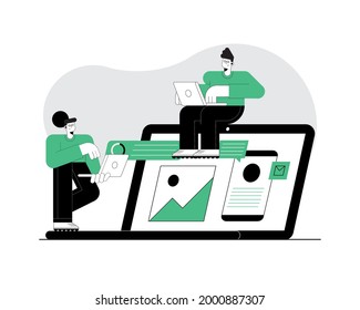 two persons using technology characters