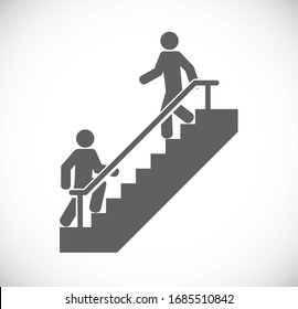 two persons walk by stairs up and down - concept icon