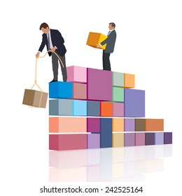 Two persons are working together, builds their own business. 