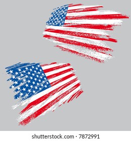 two perspective views of the USA flag in grunge style, all vector