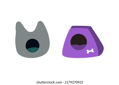 Two pet houses. Set of soft places for dogs and cats. Gray house for dogs and cats and purple
